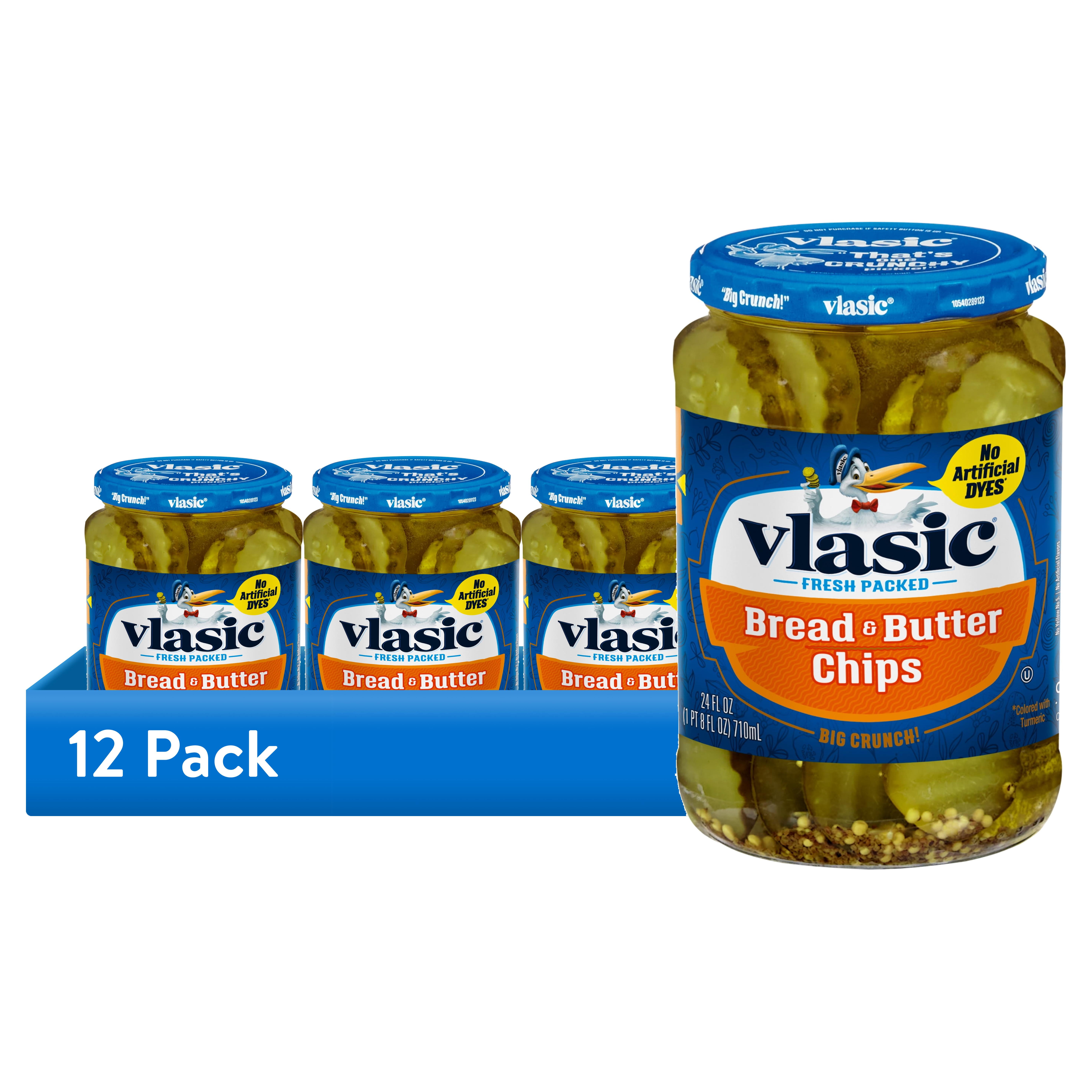 (12 pack) Vlasic Bread and Butter Pickles, Sweet Pickle Chips, 24 fl oz Jar