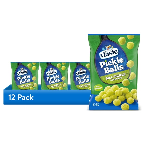 (12 pack) Vlasic Pickle Balls, Dill Pickle Flavored Corn Puffs, Funny Easter Gift for Pickle Fans, 6.5 oz.