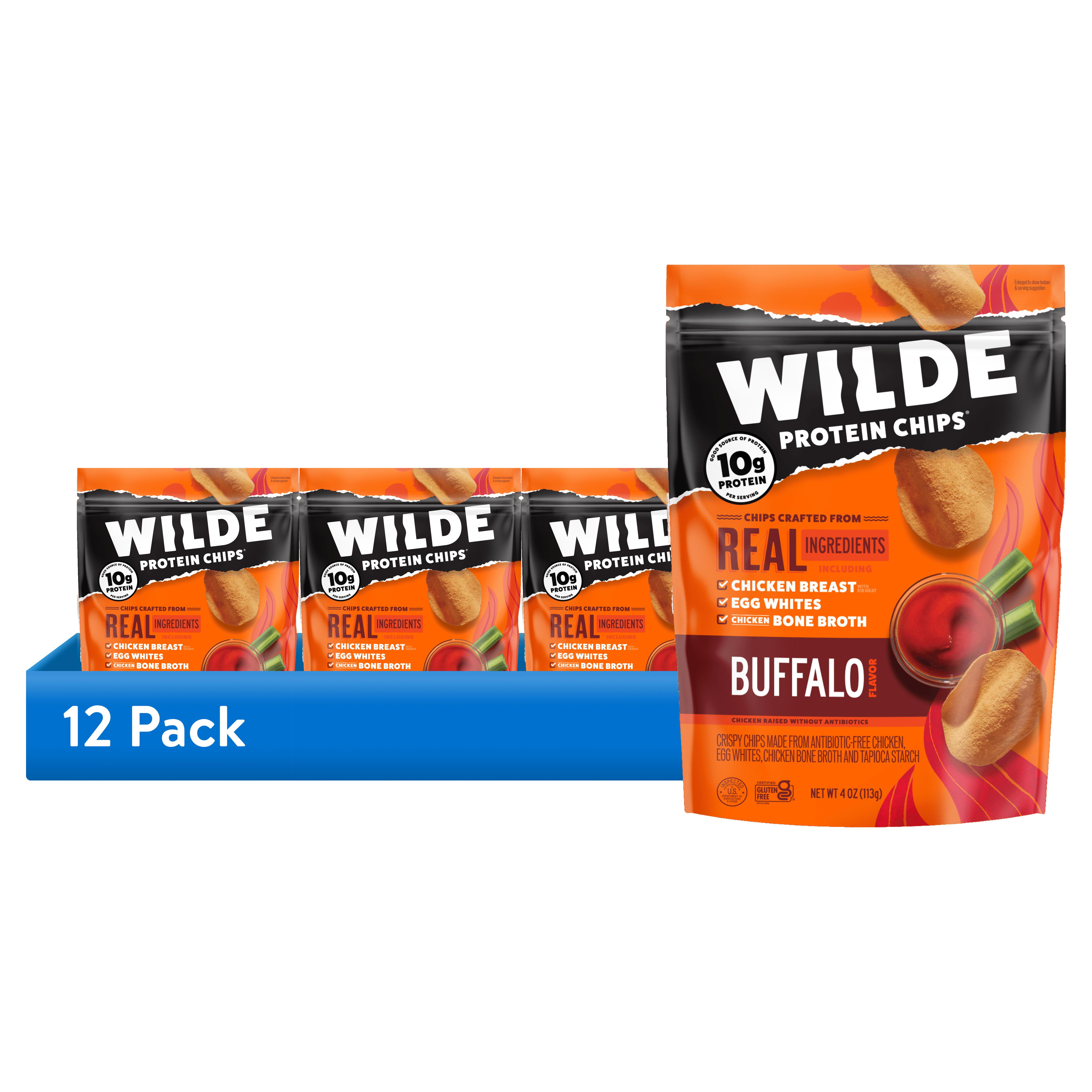 (12 pack) WILDE Protein Chips Buffalo, Thin Crispy High Protein, Keto Low Carb Snack, 4.0 Oz