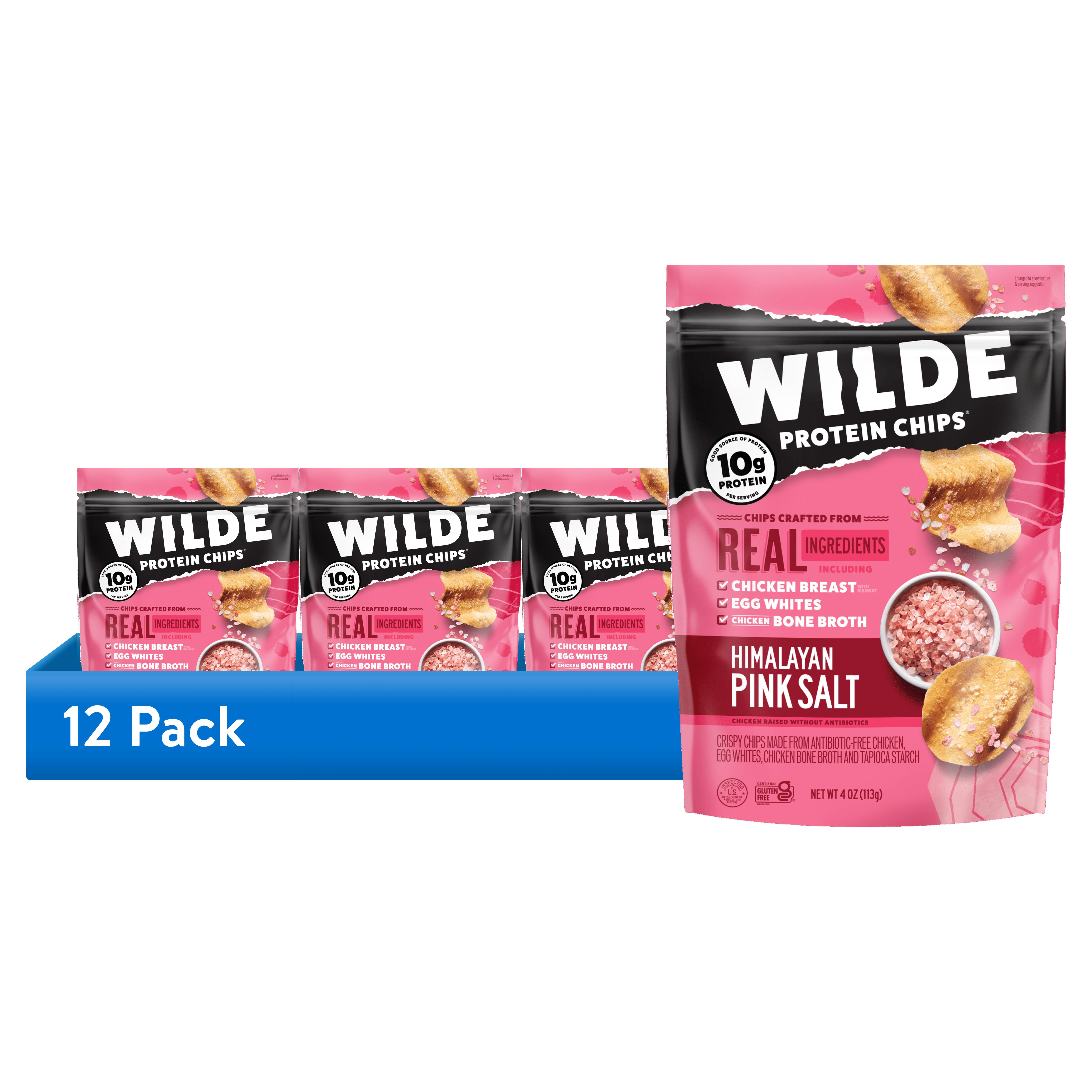 (12 pack) WILDE Protein Chips Himalayan Pink Salt, Thin Crispy High Protein, Keto Low Carb Snack, 4.0 Oz