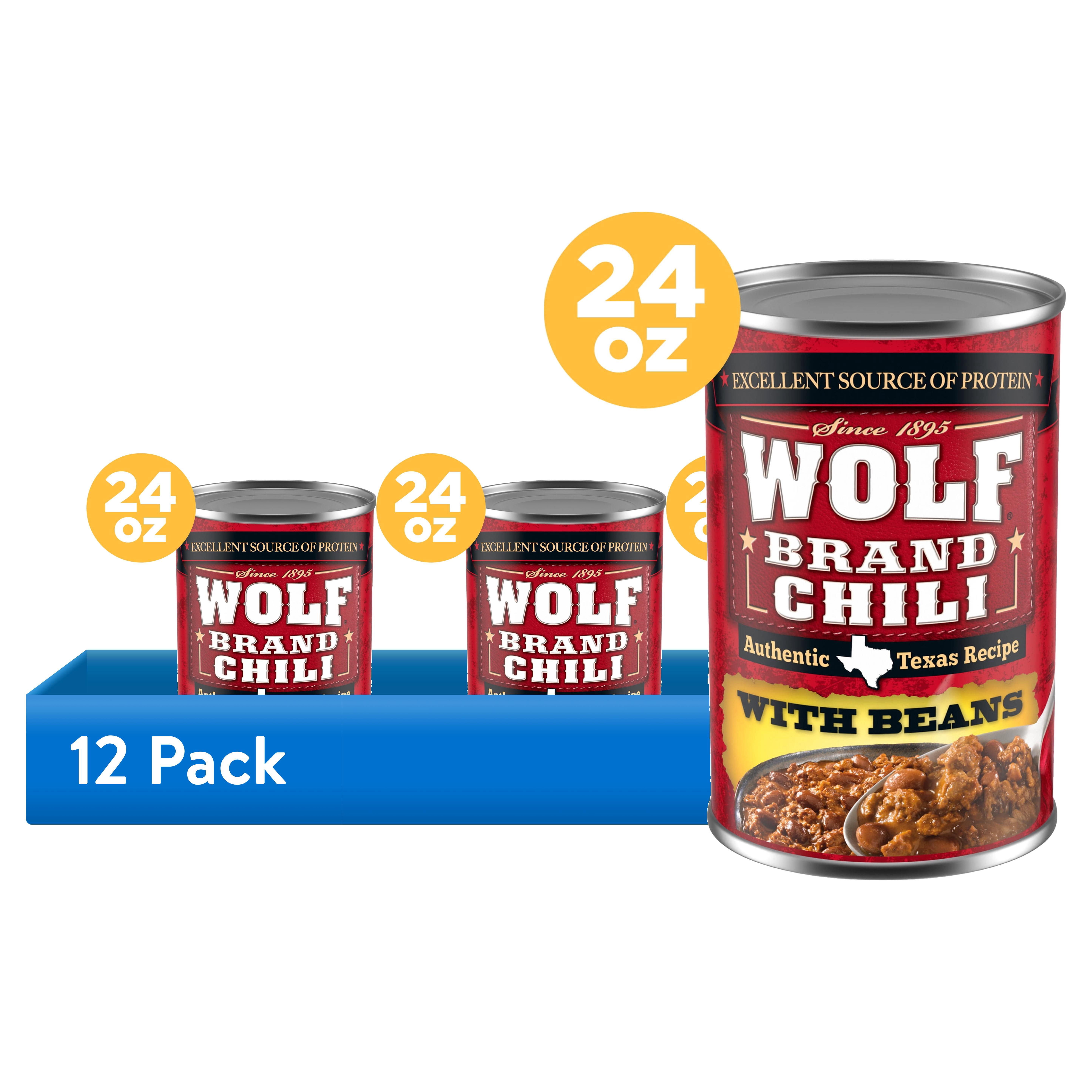 (12 pack) Wolf Brand Chili With Beans, 14g Protein Per Serving, 24 oz. Can