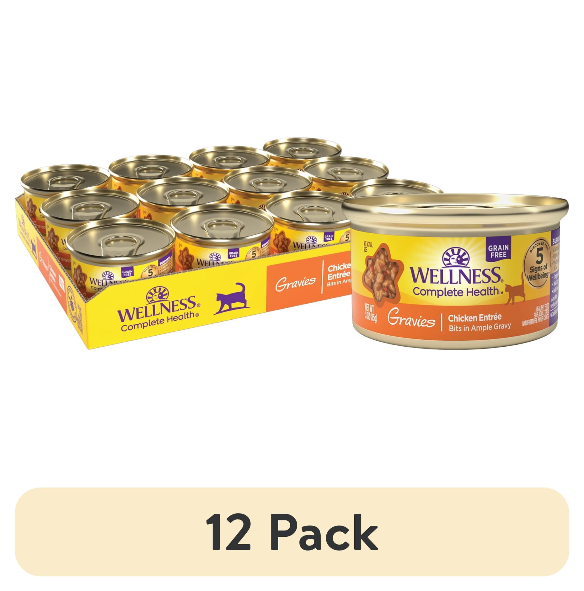 (12 pack) Wellness Complete Health Gravies Adult Canned Wet Cat Food, Natural, Protein Rich, Grain Free, Chicken Entrée Recipe, 3 oz, Pack of 12 Cans