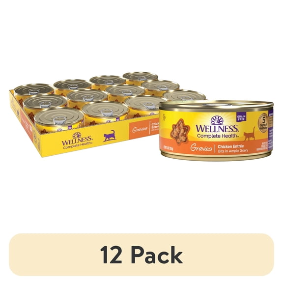 (12 pack) Wellness Complete Health Gravy Adult Wet Cat Food, Natural, Protein-Rich, Grain Free, 5.5 Ounce , 12 Pack, (Chicken Dinner)
