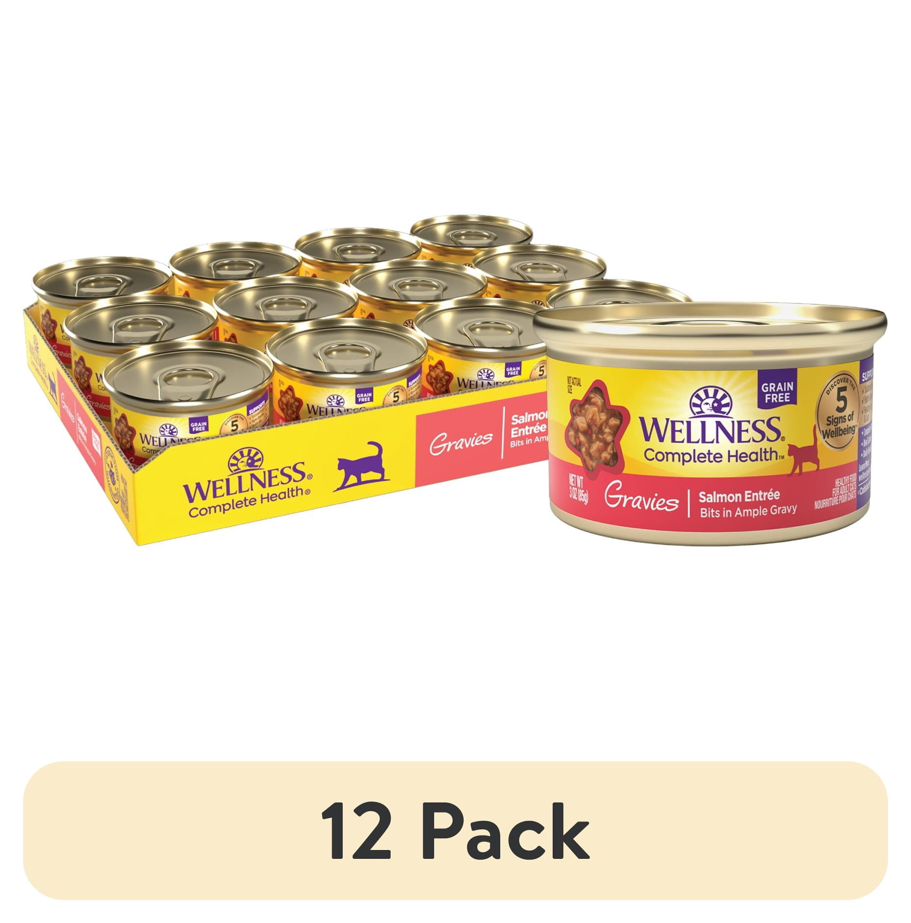 (12 pack) Wellness Complete Health Gravy Adult Wet Cat Food, Natural, Protein-Rich, Grain Free, 3 Ounce , 12 Pack, (Salmon Entree)