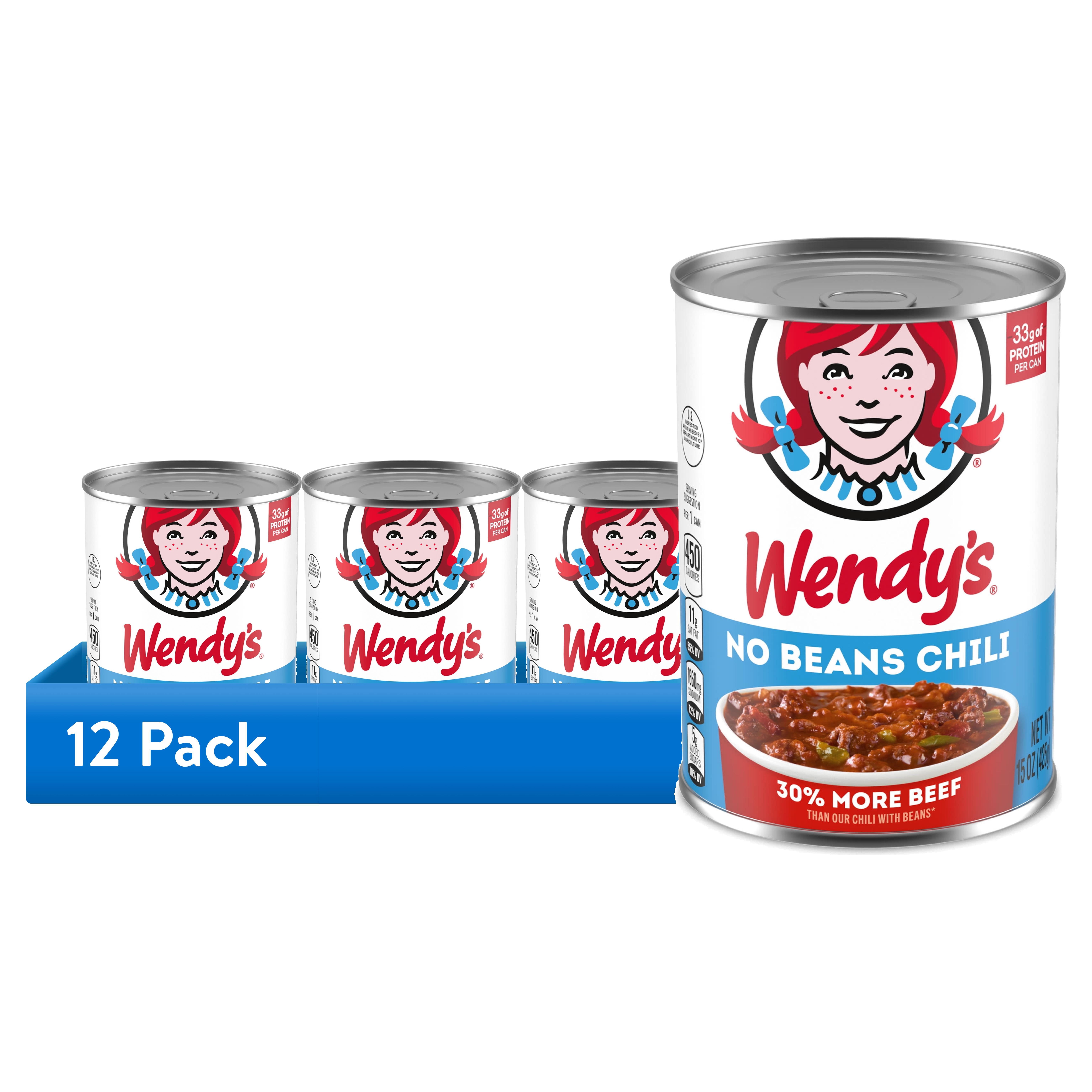 (12 pack) Wendy's Chili No Beans, 33g Protein Per Serving, Canned Chili, 15 oz. Can