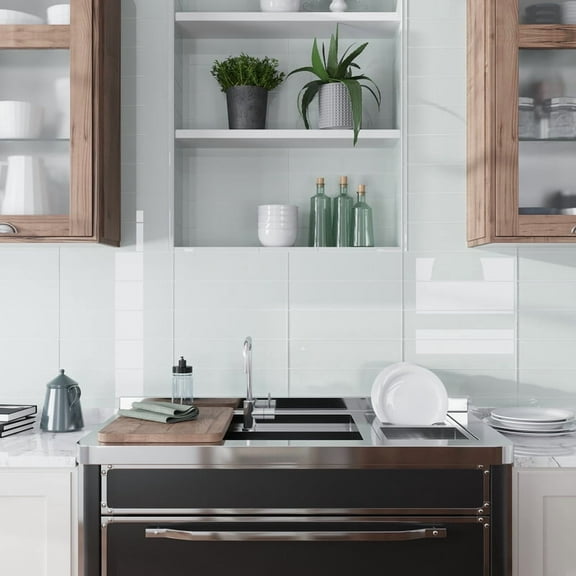 12 pack White 4 in. x 16 in. Polished Glass Subway Wall Tile (5.33 sq. ft./Case)