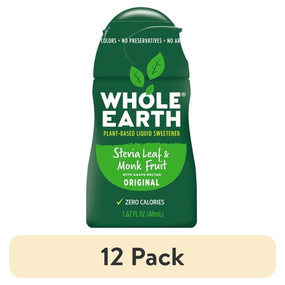 (12 pack) Whole Earth Stevia & Monk Fruit Zero Calorie Liquid Sweetener, 1.62 fl oz