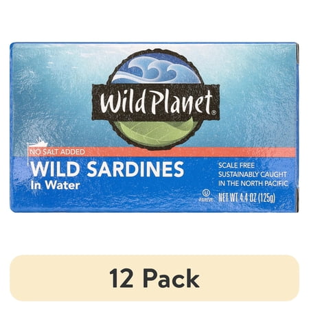(12 pack) Wild Planet Wild Caught Sardines in Water, No Salt Added, 4.4 oz Can