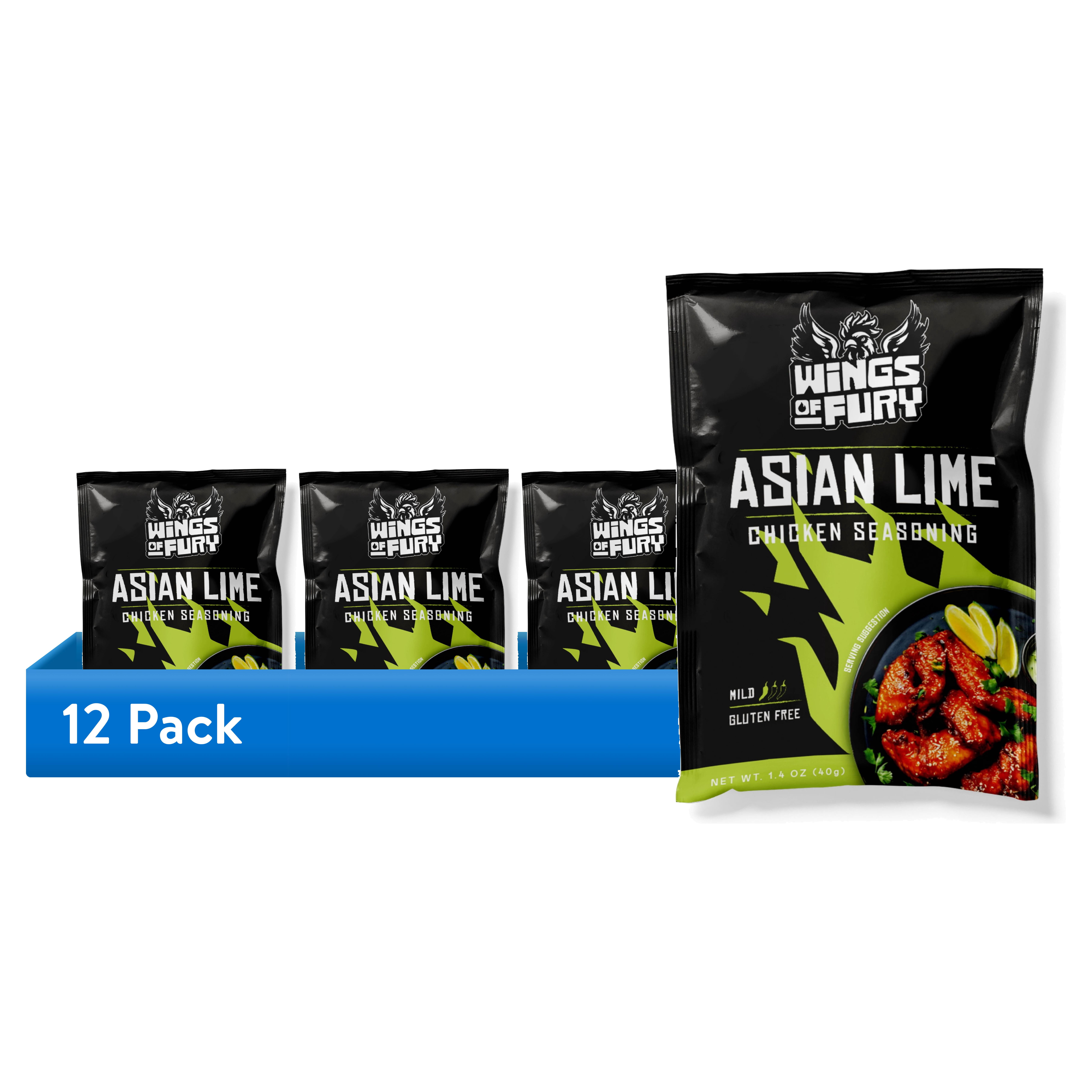 (12 pack) Wings of Fury Asian Lime Chicken Seasoning Mix, 1.4 oz. Packet (Shelf Stable)