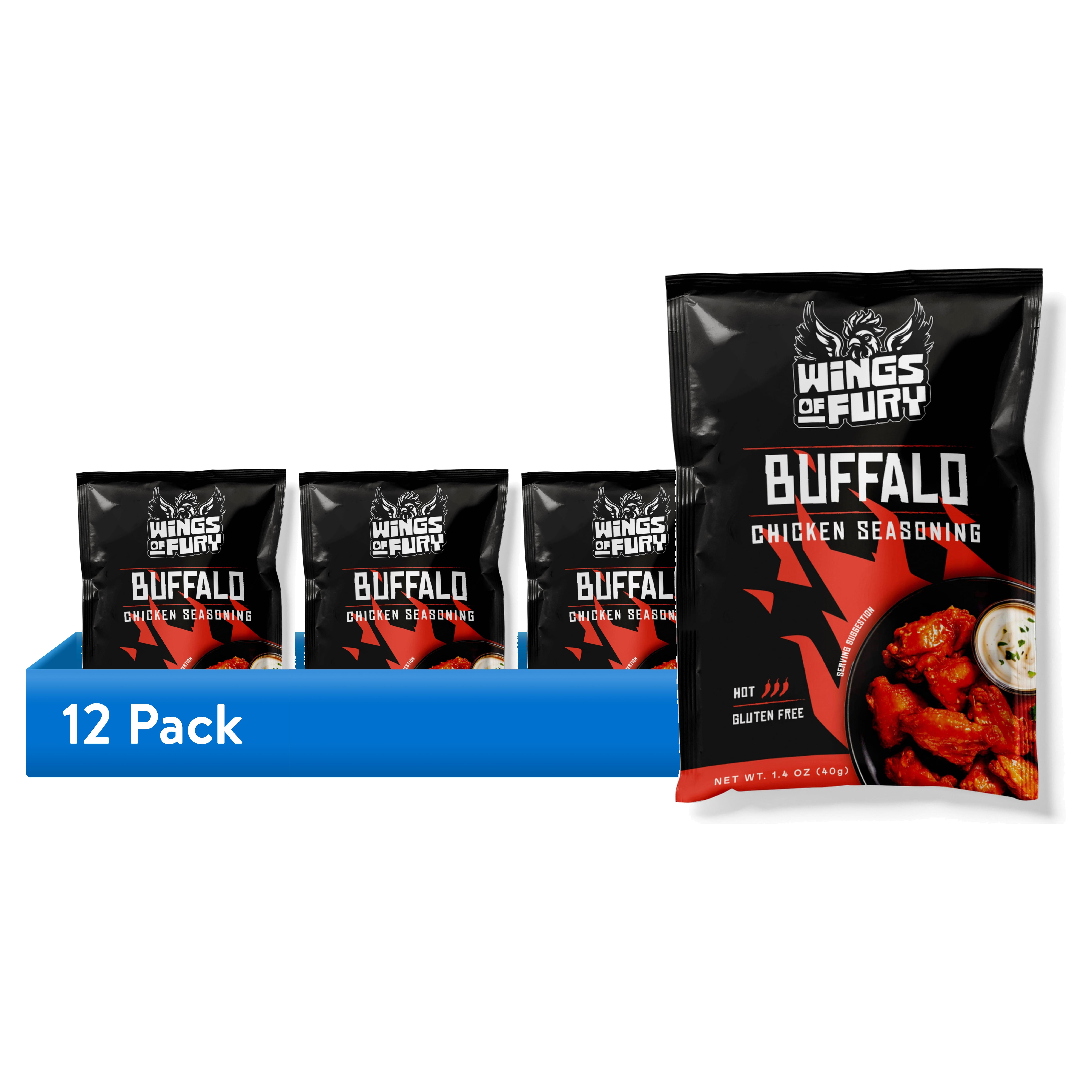 (12 pack) Wings of Fury Buffalo Chicken Seasoning Mix, 1.4 oz. Packet (Shelf Stable)