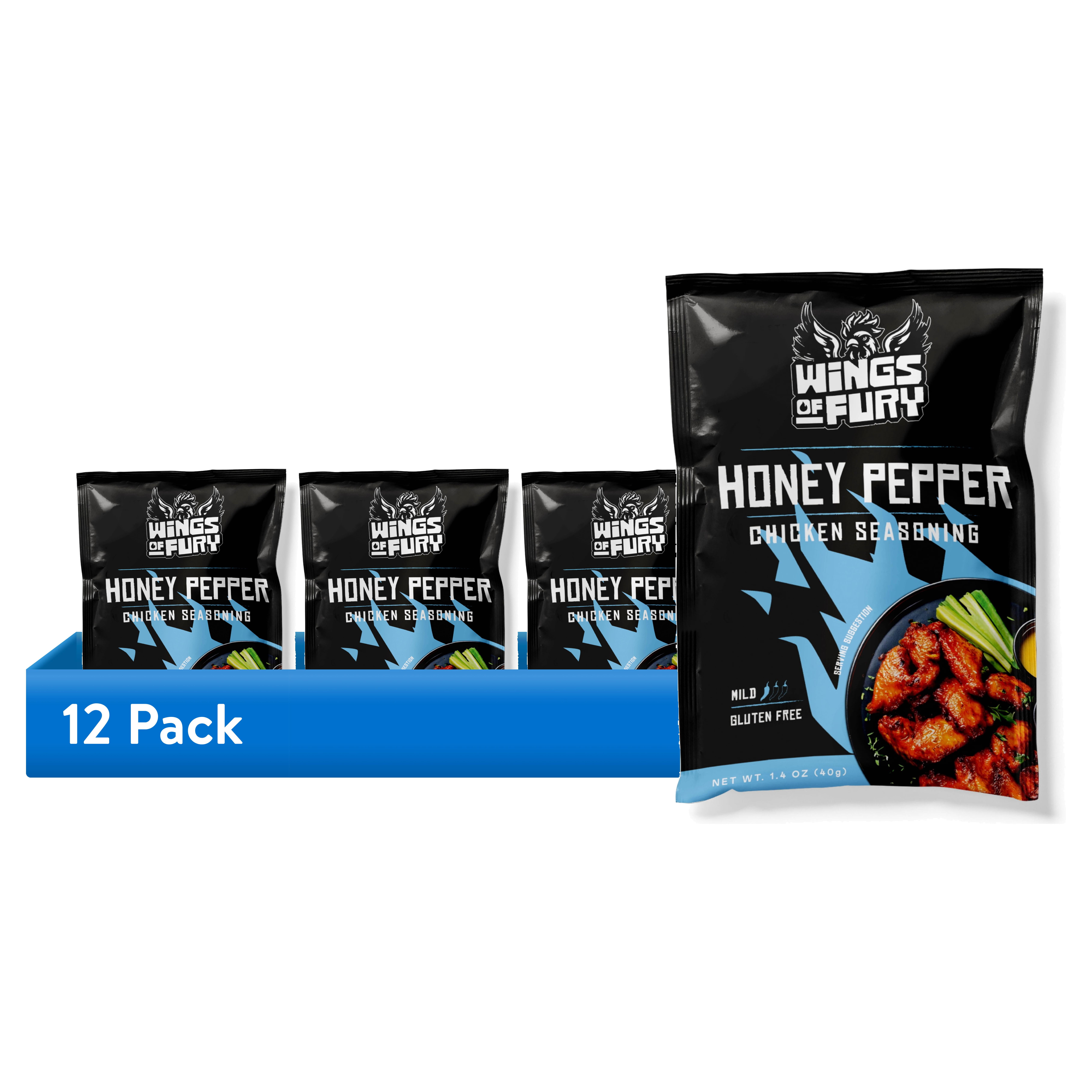 (12 pack) Wings of Fury Honey Pepper Chicken Seasoning Mix, 1.4 oz. Packet (Shelf Stable)