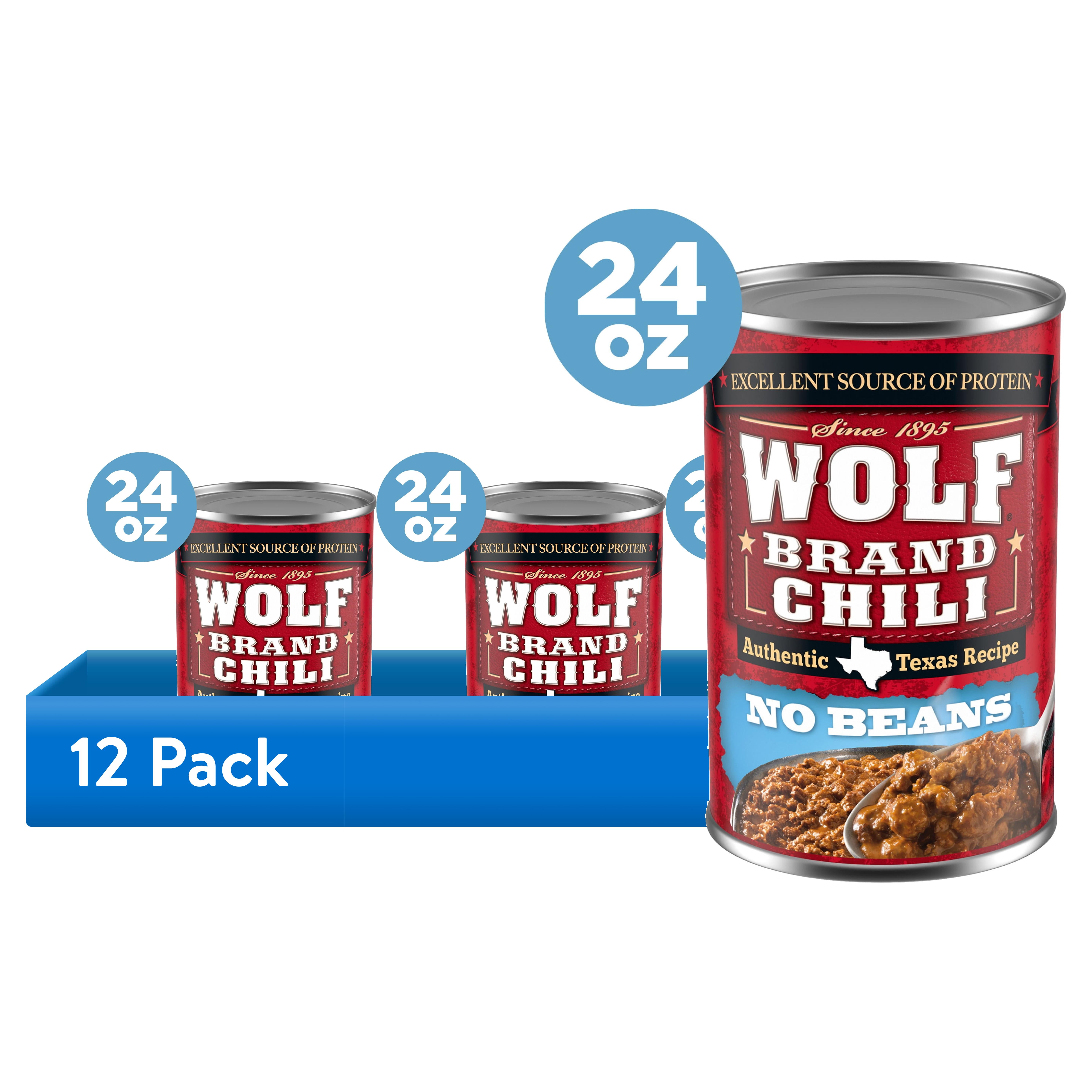 (12 pack) Wolf Brand Chili No Beans, Chili Without Beans, 15g Protein Per Serving, 24 oz. Can