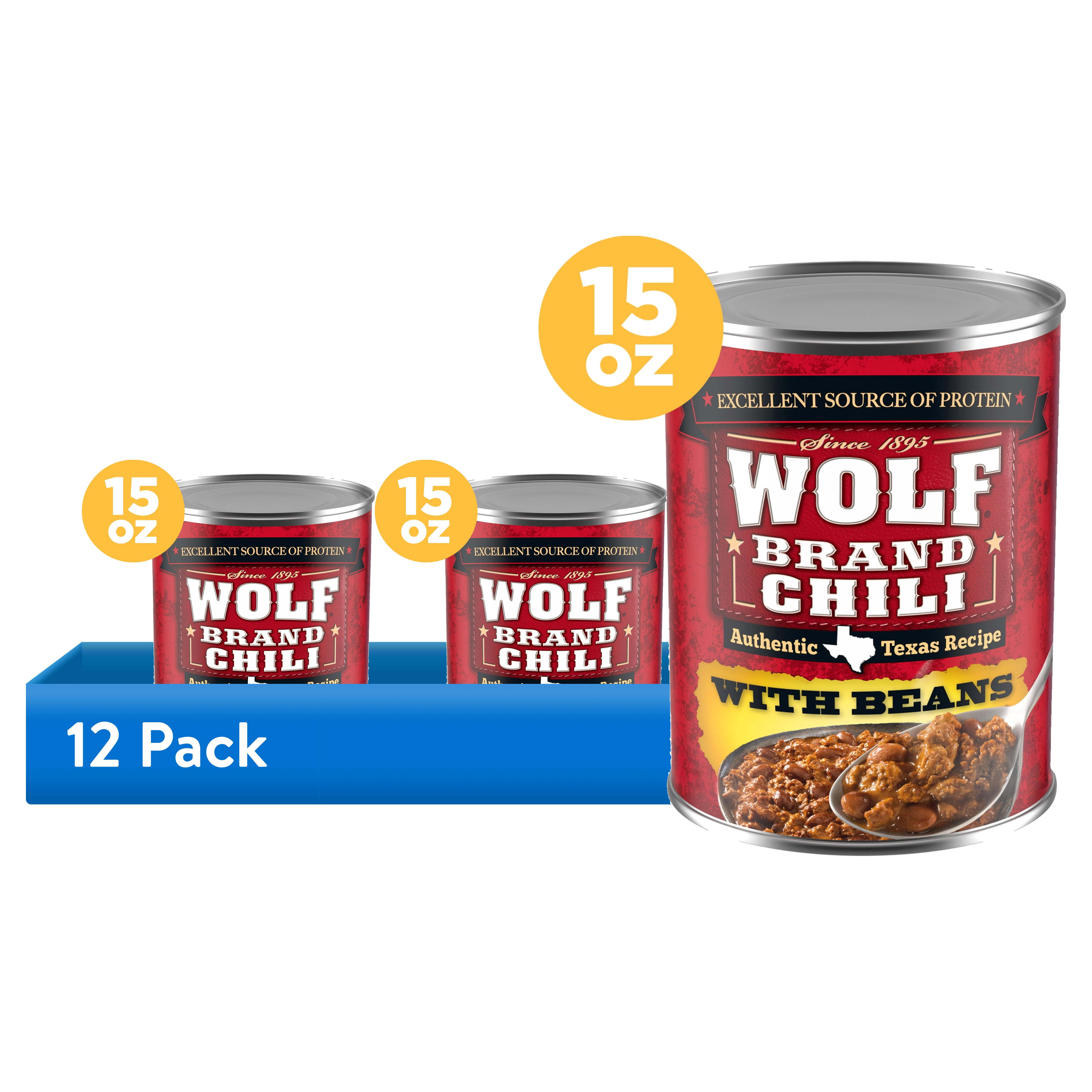 (12 pack) Wolf Brand Chili With Beans, 24g Protein Per Serving, 15 oz. Can