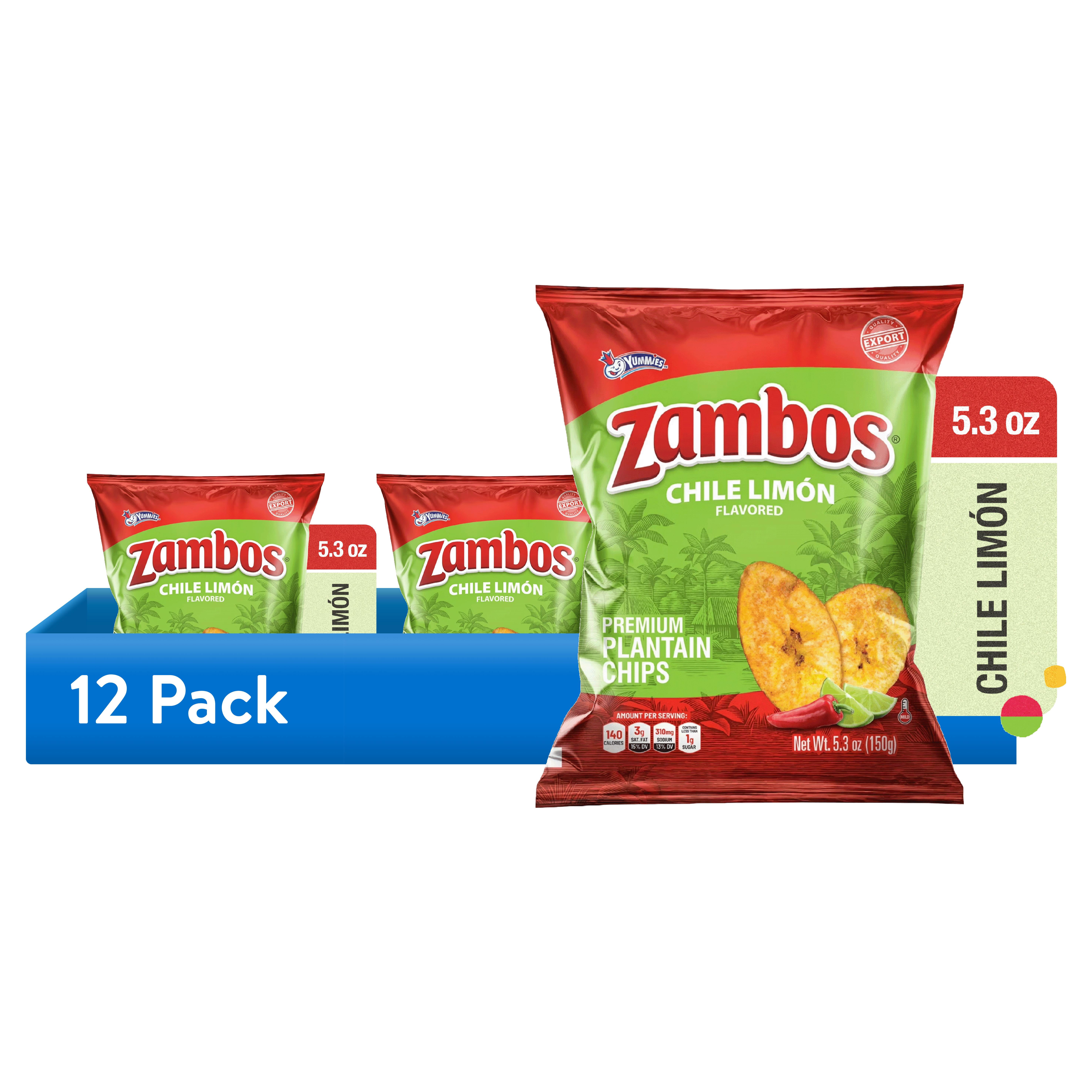 (12 pack) Zambos Premium Chile Limón Plantain Chips, 5.30 oz Bag