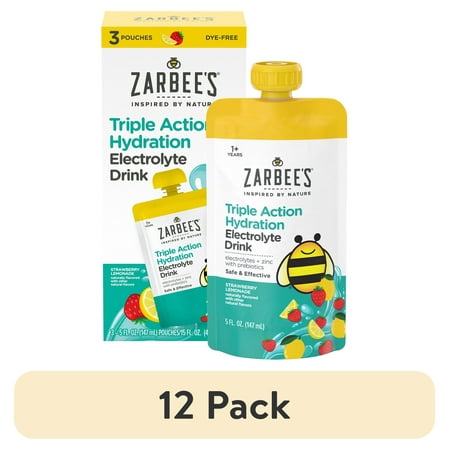 (12 pack) Zarbee's Kids Triple Action Hydration Electrolyte Drink, 3 x 5 fl. oz