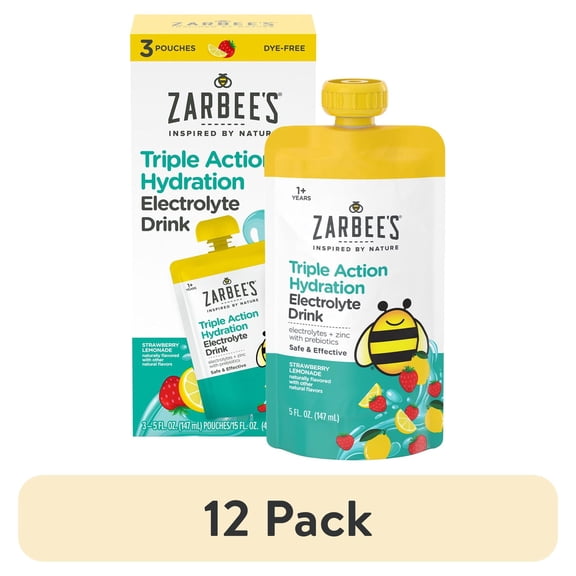 (12 pack) Zarbee's Kids Triple Action Hydration Electrolyte Drink, 3 x 5 fl. oz