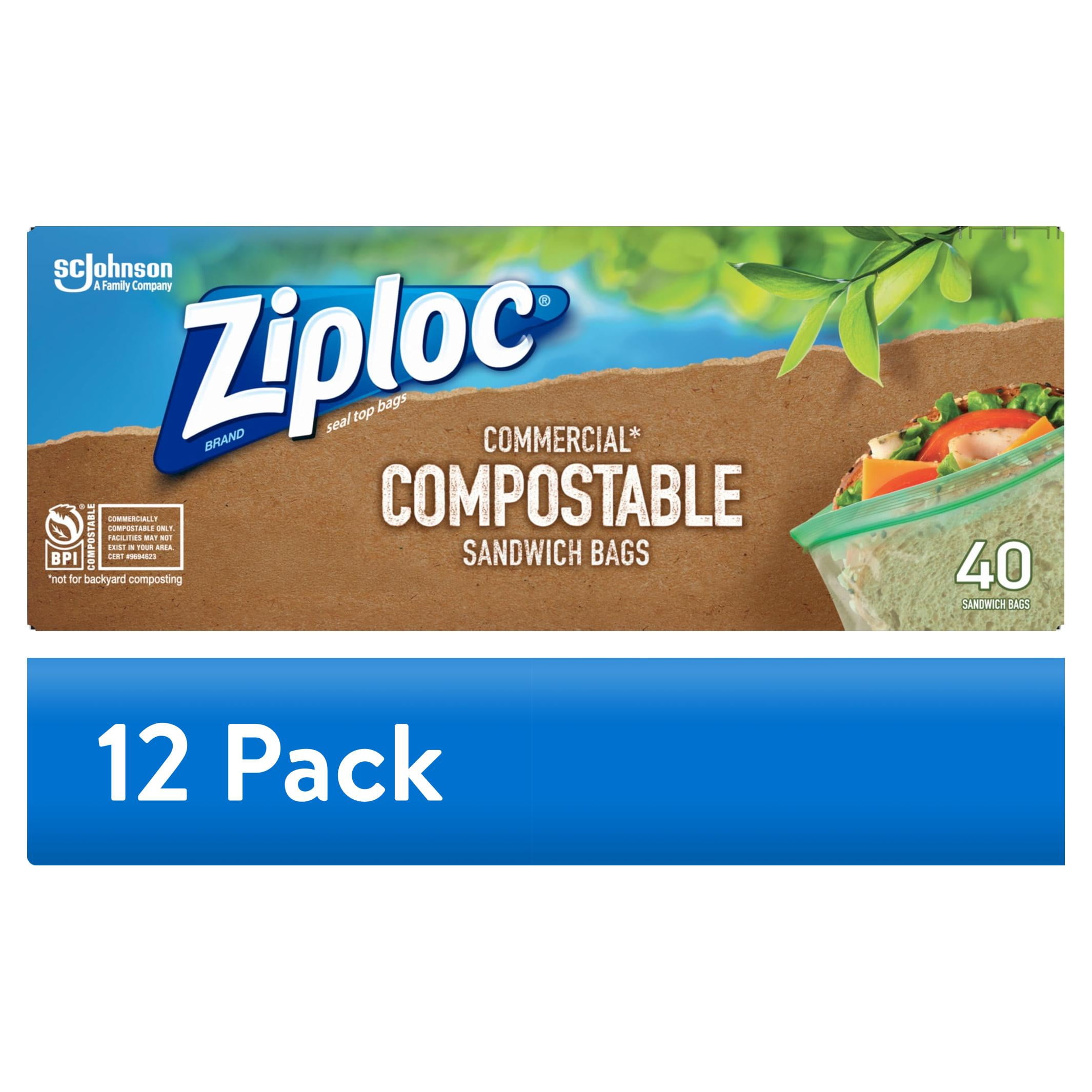(12 pack) Ziploc® Compostable Sandwich Bags, Food Storage Zipper Bags, 40 Count