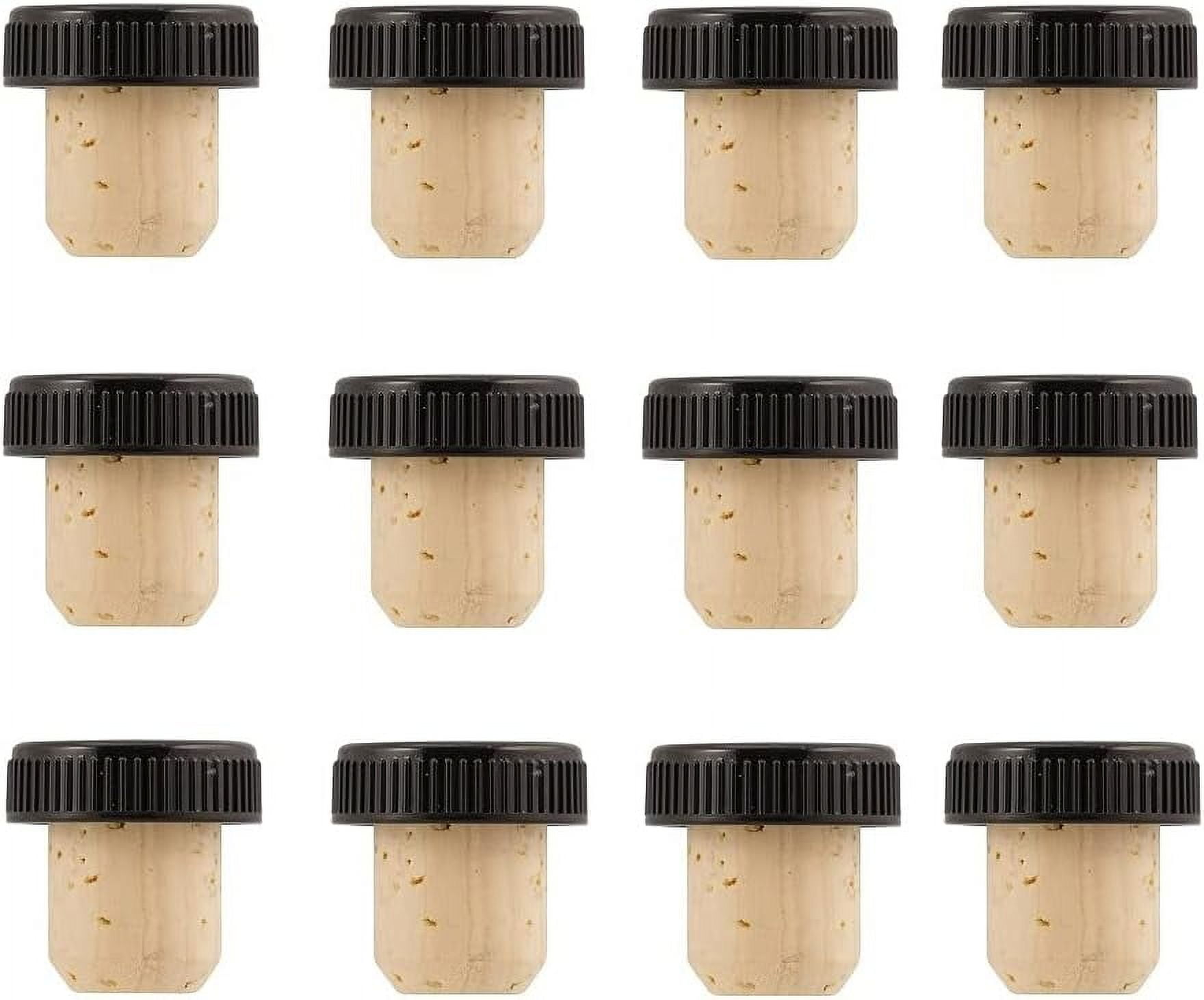 12-Pack Natural Cork Stoppers with Black Ribbed Plastic Tops