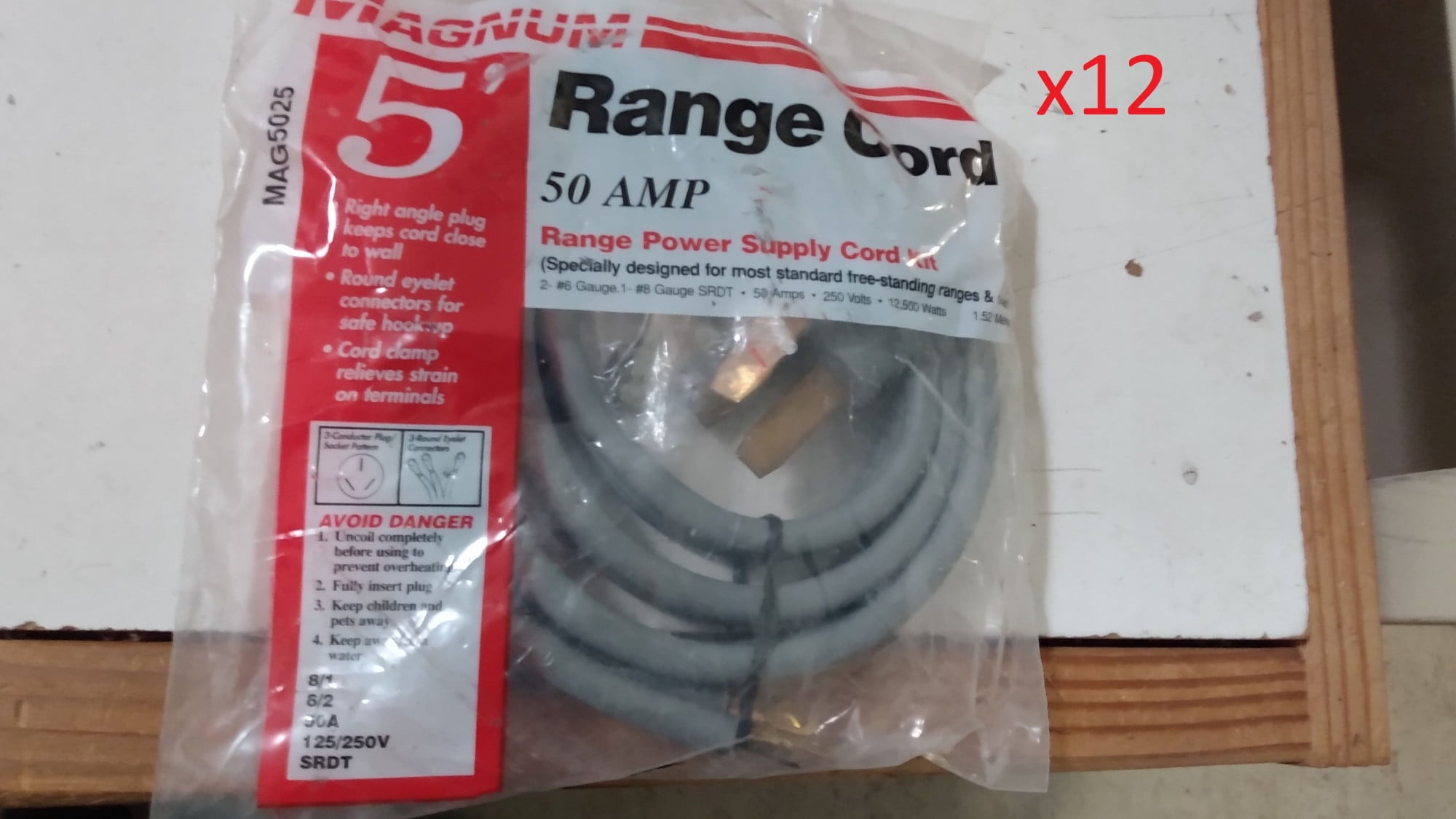 Appliance Factory Parts 12 pack range cord 5 ft 3 wire 50 amp MAG502512PACK