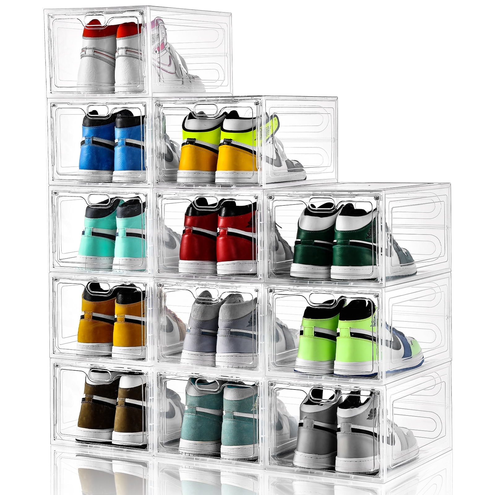 12 Pack Clear Stackable Plastic Shoe Storage Boxes with Magnetic Doors