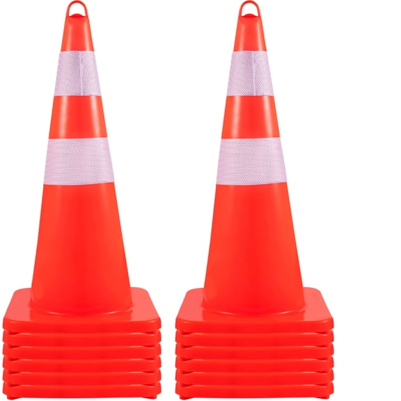 12 packs Safety Cones, 12 x 28" Traffic Cones, PVC Orange Construction Cones, 2 Reflective Collars Traffic Cones with Weighted Base and Hand-Held Ring Used for Traffic Control, Driveway Road Parking