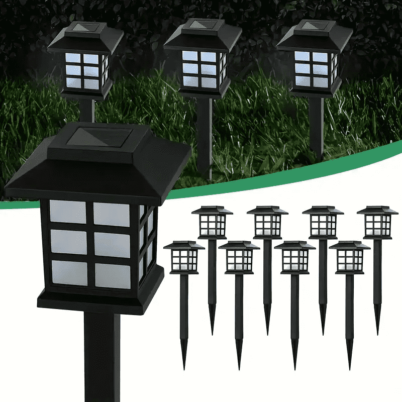 12 packs of solar walkway outdoor landscape lights, solar outdoor lights, solar walkway lights, waterproof courtyard LED courtyard, courtyard, lawn, house shape decoration in cold white