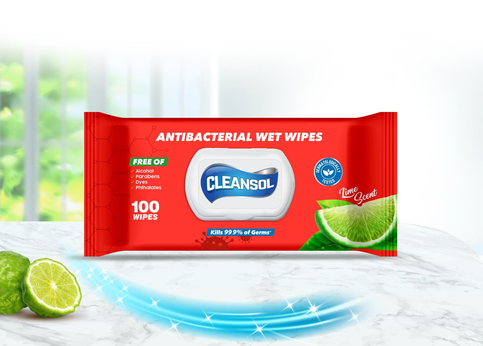 (12 packs x 100 wipes) Cleansol Antibacterial Skin Sanitizing Wet Wipes, Skin Cleansing Wipes