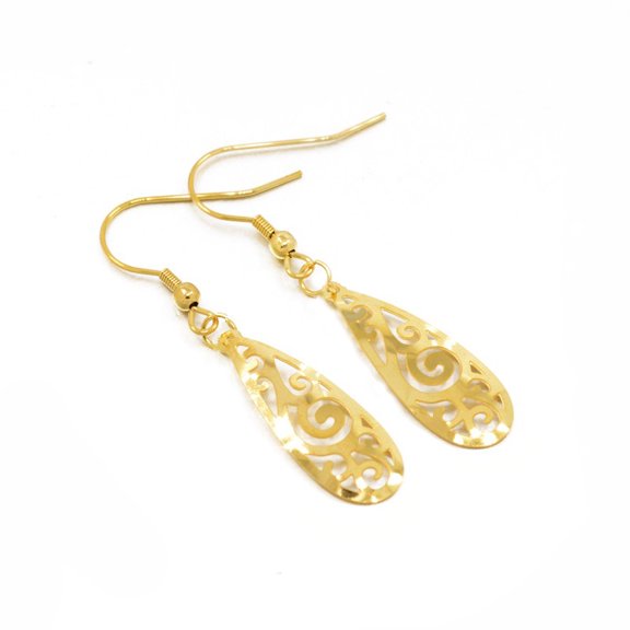 12 pair 304 Stainless Steel Dangle Earrings Hypoallergenic Earrings teardrop Golden 49mm Pin: 0.6mm Pendant: 29x10.5x1.5mm