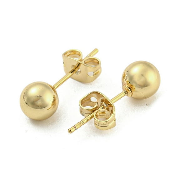 12 pair Brass Ear Studs Round Ball Real 18K golden Plated 18x6mm