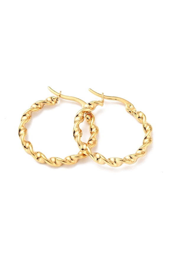 12 pair PVD Vacuum Plating 201 Stainless Steel Twist Rope Hoop Earrings with 304 Stainless Steel Pins for Women Golden 26x3mm Pin: 0.6mm 304 Stainless Steel