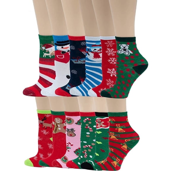 12 pairs Kids Girls Boys X-mas Christmas Holidays Novelty Crew Socks