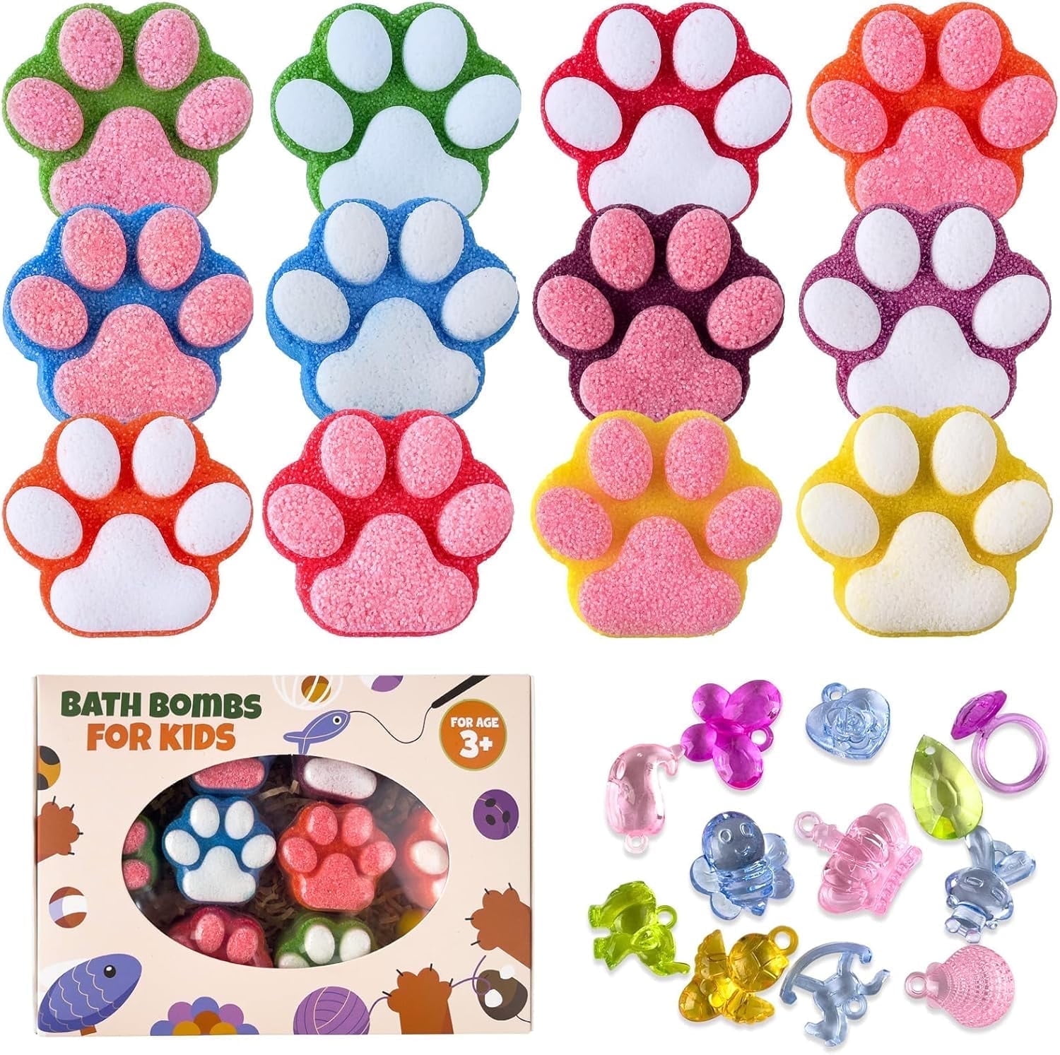 Bath Bomb for Kids, 12 Pcs Colorful Handmade Natural Bath Ball with Surprise Sparkling Crystal Toys, SPA Fizzy Bath Bomb Gift Set for Girl Boy at Christmas, Birthday