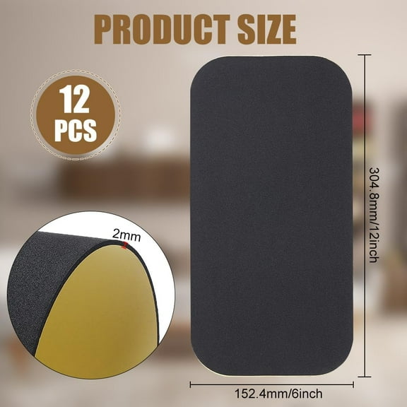 12 pc 12PCS Self-Adhesive Eva Foam Sheet 12x6inch Adhesive-Backed Frosted 2mm Thick Non-Slip Pads for Furniture Protection Gap Fillers Garments Gaskets Wall Protection Black