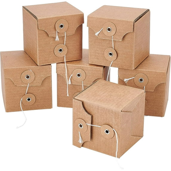 12 pc 12pcs Square Kraft Paper Box Gift Box with Sealing Button Design and Coiling Cotton Rope for Gifts Wedding Tea Biscuits Packaging (7x7x7cm/2.8x2.8x2.8inch)