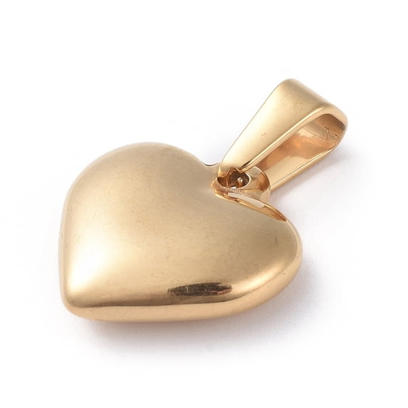 12 pc 304 Stainless Steel Pendants Puffed Heart Golden 16x16x5mm Hole: 7x4mm