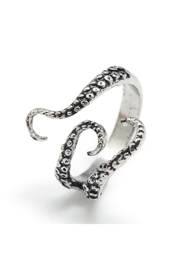 12 pc Adjustable Alloy Cuff Finger Rings Squid Size 8 Antique Silver 18mm Alloy