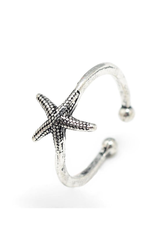 12 pc Adjustable Alloy Cuff Finger Rings Starfish/Sea Stars Size 7 Silver 17mm