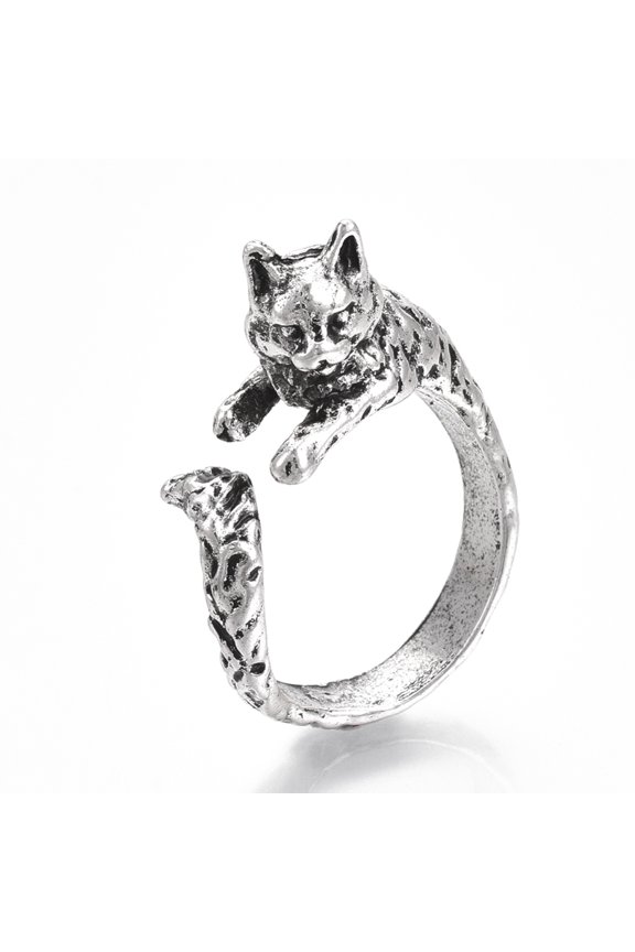 12 pc Adjustable Tibetan style Alloy Cuff Rings Open Rings Cat Shape Antique Silver US Size 6(16.5mm)