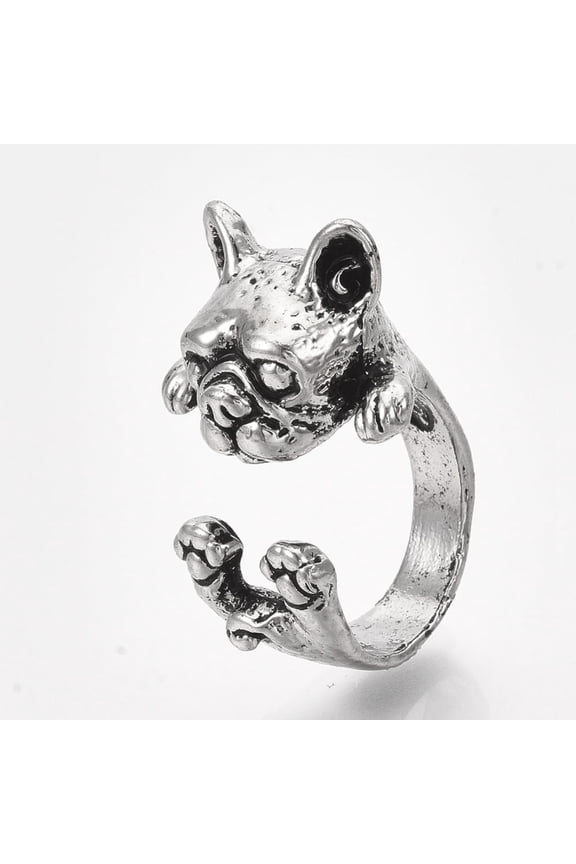 12 pc Alloy Puppy Cuff Finger Rings Pug Dog Antique Silver4 US Size 4 1/4(15mm)
