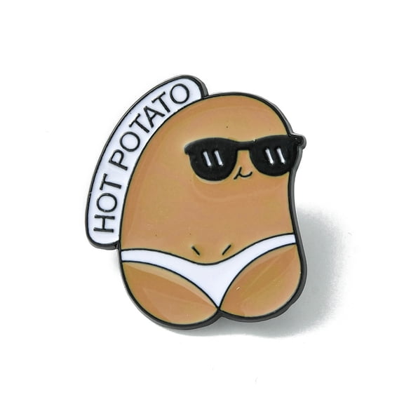12 pc Black Alloy Brooches Potato with Word Enamel Pins for Backpack Clothes Peru 27.5x25.5x1.5mm