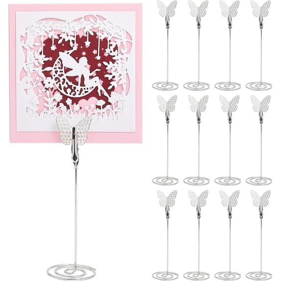 12 pc Butterfly Memo Photo Holder Alloy Spiral Card Holder Platinum 42x130mm