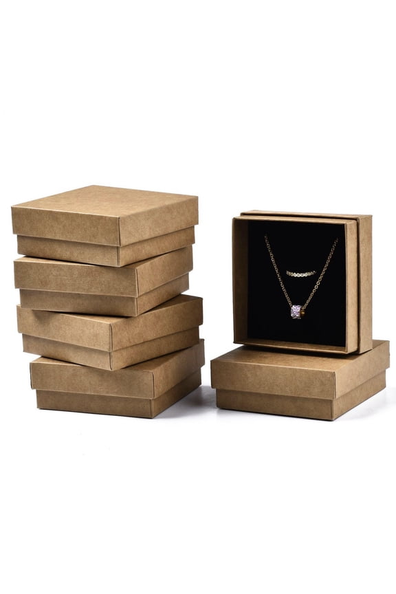 12 pc Cardboard Jewelry Set Box for Ring Earring Necklace with Sponge Inside Square Tan 8.9x8.9x3.3cm Inner Size: 8.3x8.3cm Without Lid Box: 8.5x8.5x3.1cm