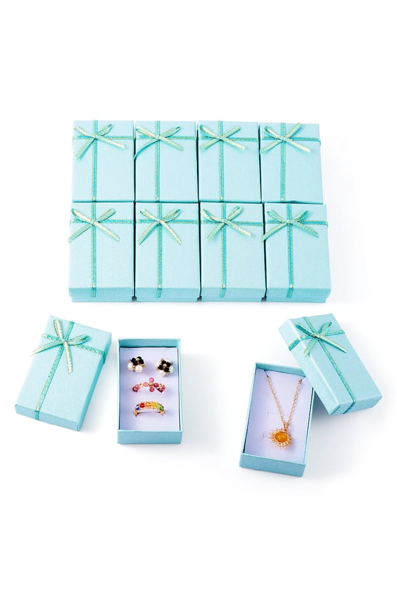 12 pc Cardboard Jewelry Set Packaging Boxes,for Rings Small Watches Necklaces Earrings Bracelet Rectangle Pale Turquoise 7.7x4.8x2.7cm