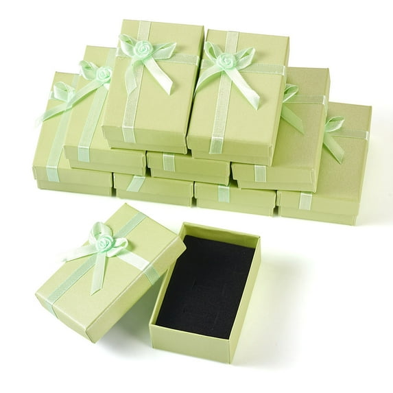 12 pc Cardboard Paper Jewelry set boxes Rectangle with Bowknot Pale Green 5.05x8x2.7cm