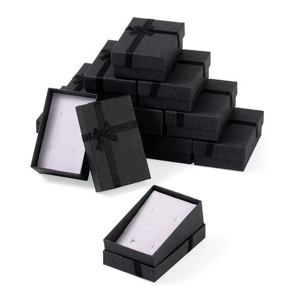 12 pc Cardboard Paper Ring Earring Storage boxes Jewelry Gift Case Rectangle with Bowknot Black 8.1x5.15x2.9cm