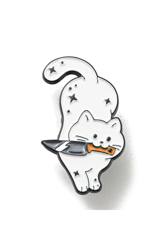 12 pc Cat Holding Knife Enamel Pins Lovely Kitty Badge Horrible Animal Killer Black Alloy Brooch for Backpack Clothes White 33x19x1.5mm