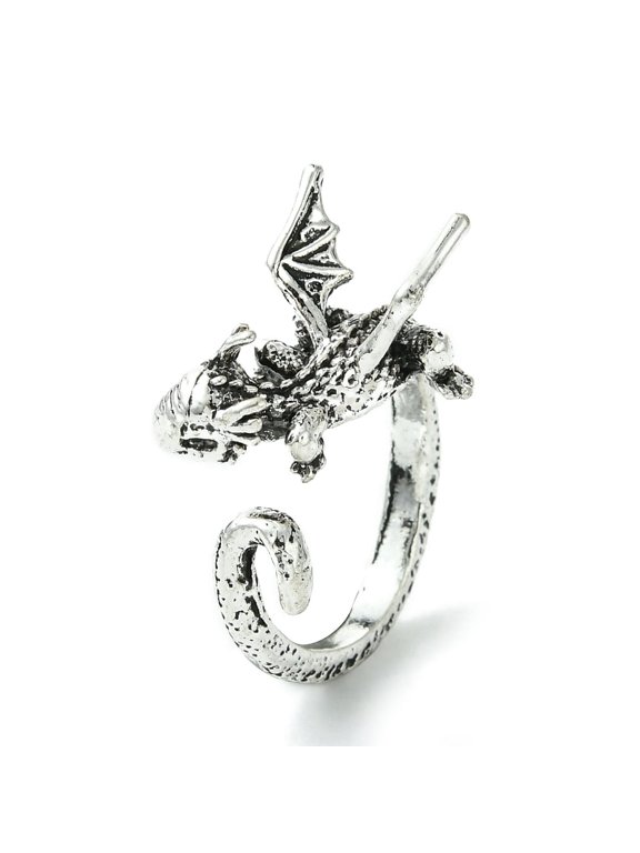 12 pc Dragon Alloy Open Cuff Rings Lead Free Cadmium Free Antique Silver 12mm Inner Diameter: 19mm