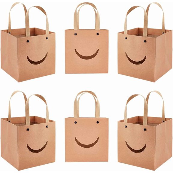 12 pc Funny Craft Paper Handbags Gift Bags with Smiling Shape Clear Windows Rectangle Peru Unfold: 26x15x15cm