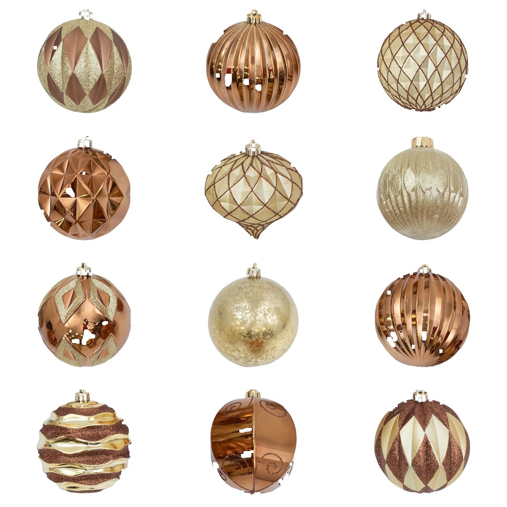 12-pc Gold and Bronze Ball Shatterproof Christmas Ornaments