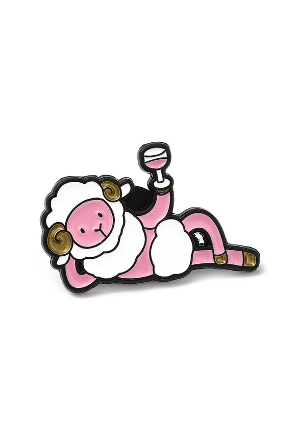 12 pc Happy Sheep Enamel Pins Black Alloy Brooch for Men Women White 19x30x1.3mm DIY